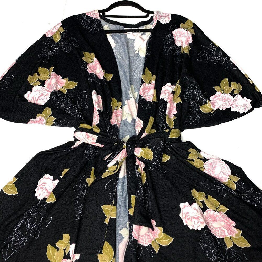 NEW L/XL LuLaRoe Savannah‎ Soft Knit Belted Kaftan Black Floral Pink